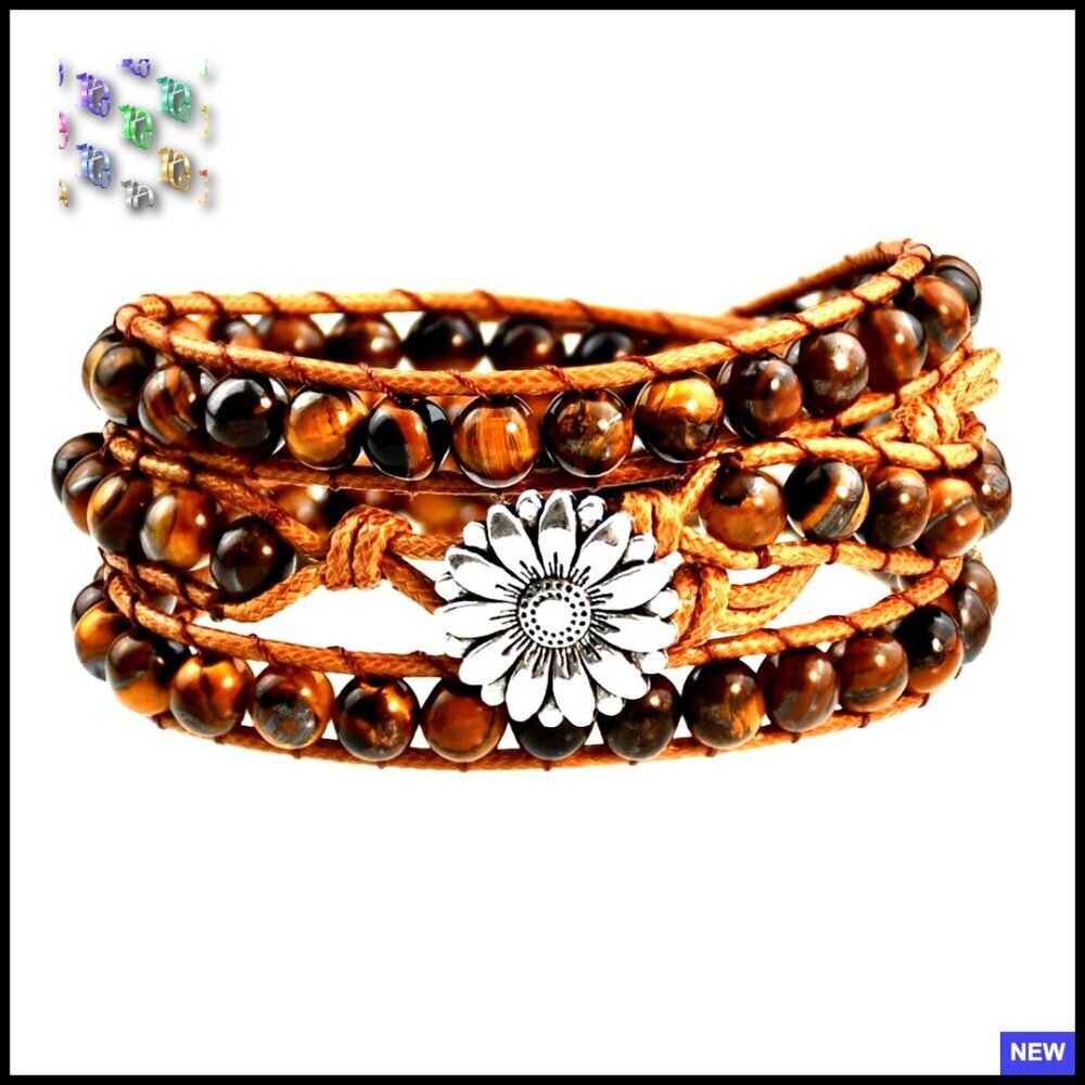 Natural Stone Beaded Wrap Bracelet Adjustable Bohemian Handmade Jewelry Gift